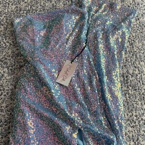 Long Blue Sequin Prom Dress